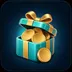 Glossy 3D icon of an open gift box with blank sand gold coins and aqua teal accents on deep midnight navy background
